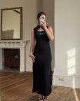 Vintage 90s Cheongsam Embroidered Blue Floral Crepe Dress