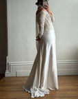 Vintage 90s Italian Nude Long Sleeve Bustier and Silk Satin Skirt Set