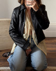 Vintage 90s Zip Front Leather Jacket Black