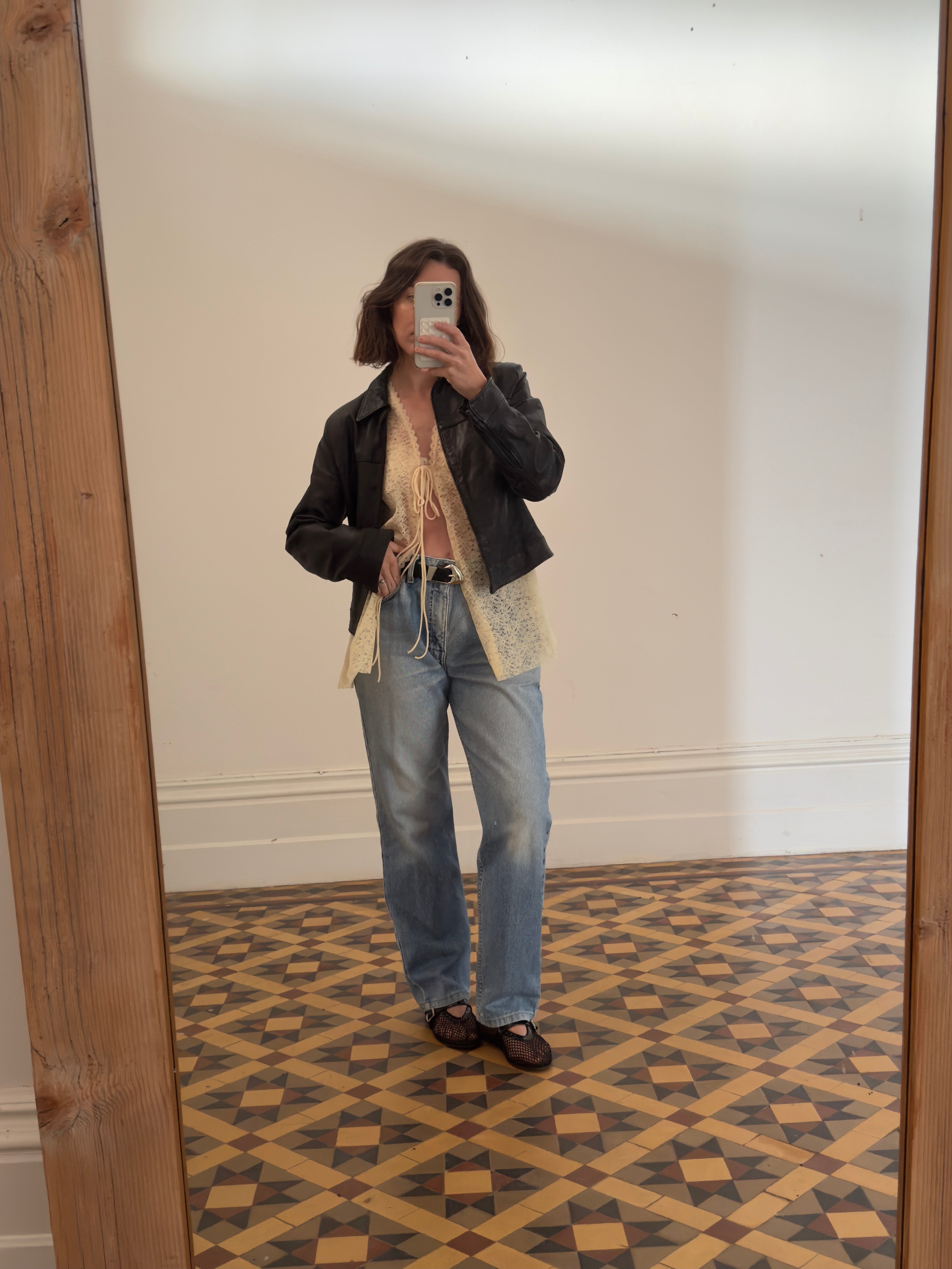 Vintage 90s Zip Front Leather Jacket Black