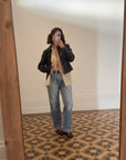 Vintage 90s Zip Front Leather Jacket Black
