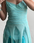Vintage 90s Silk Chiffon Aqua Fairy Dress