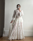 Antique Edwardian Pintuck Lace Cotton Crop and Skirt Set