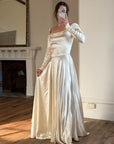 Vintage 40s Liquid Satin Long Sleeve Scoop Neck Wedding Gown