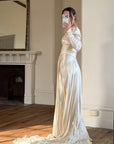 Vintage 40s Liquid Satin Long Sleeve Scoop Neck Wedding Gown