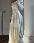 Vintage 40s Liquid Satin Long Sleeve Scoop Neck Wedding Gown