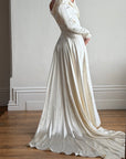 Vintage 40s Liquid Satin Long Sleeve Scoop Neck Wedding Gown