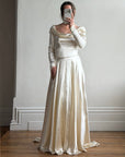 Vintage 40s Liquid Satin Long Sleeve Scoop Neck Wedding Gown