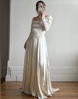 Vintage 40s Liquid Satin Long Sleeve Scoop Neck Wedding Gown