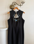 Vintage 90s Cheongsam Embroidered Blue Floral Crepe Dress