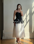 Vintage 80s Monochrome Drop Waist Bow Midi