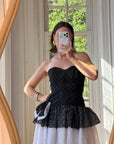 Vintage 80s Monochrome Drop Waist Bow Midi