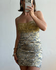 Vintage 90s Lurex Tapestry Golden Tassel Mini Dress