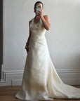 Vintage 90s Italian Halter Satin Princess Wedding Dress Set