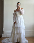 Vintage 70s Tiered Lace Wedding Dress With Cathedral Train