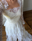 Vintage 70s Tiered Lace Wedding Dress With Cathedral Train