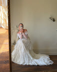 Vintage 70s Tiered Lace Wedding Dress With Cathedral Train