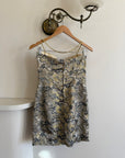 Vintage 90s Lurex Tapestry Golden Tassel Mini Dress