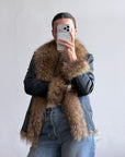 Vintage Y2K Fur and Leather Jacket Noir