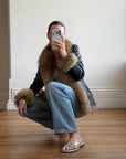 Vintage Y2K Fur and Leather Jacket Noir