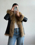 Vintage Y2K Fur and Leather Jacket Noir