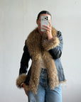 Vintage Y2K Fur and Leather Jacket Noir