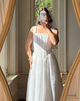 Vintage 90s Boned Jacquard Basque Waist Wedding Dress White