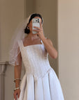 Vintage 90s Boned Jacquard Basque Waist Wedding Dress White