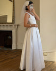 Vintage 90s Boned Jacquard Basque Waist Wedding Dress White