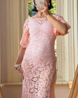Vintage 40s Lattice Pink Lace Bias Gown