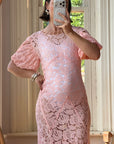 Vintage 40s Lattice Pink Lace Bias Gown