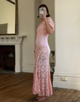 Vintage 40s Lattice Pink Lace Bias Gown