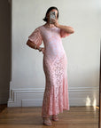 Vintage 40s Lattice Pink Lace Bias Gown