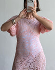 Vintage 40s Lattice Pink Lace Bias Gown