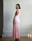 Vintage 40s Lattice Pink Lace Bias Gown