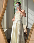 Vintage 40s Liquid Satin Sleeveless Floral Wedding Dress