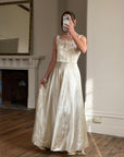 Vintage 40s Liquid Satin Sleeveless Floral Wedding Dress