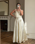 Vintage 40s Liquid Satin Sleeveless Floral Wedding Dress