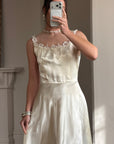 Vintage 40s Liquid Satin Sleeveless Floral Wedding Dress