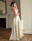 Vintage 40s Liquid Satin Sleeveless Floral Wedding Dress