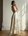 Vintage 40s Liquid Satin Sleeveless Floral Wedding Dress