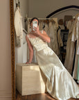 Vintage 40s Liquid Satin Sleeveless Floral Wedding Dress