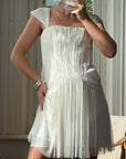 Vintage 90s Lisa Ho Deadstock Silk Gathered Mini Dress Ivory