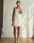 Vintage 90s Lisa Ho Deadstock Silk Gathered Mini Dress Ivory