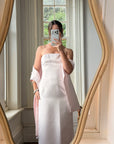 Vintage 90s Satin Lace Up Prom Dress Baby Pink
