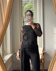 Vintage Beaded Sheer Floral Embroidered Long Sleeved Top