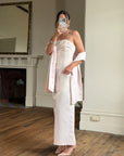 Vintage 90s Satin Lace Up Prom Dress Baby Pink