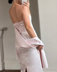 Vintage 90s Satin Lace Up Prom Dress Baby Pink