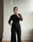 Vintage Beaded Sheer Floral Embroidered Long Sleeved Top