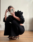 Vintage 90s Accordion Ruffle Frill Cropped Bolero Noir
